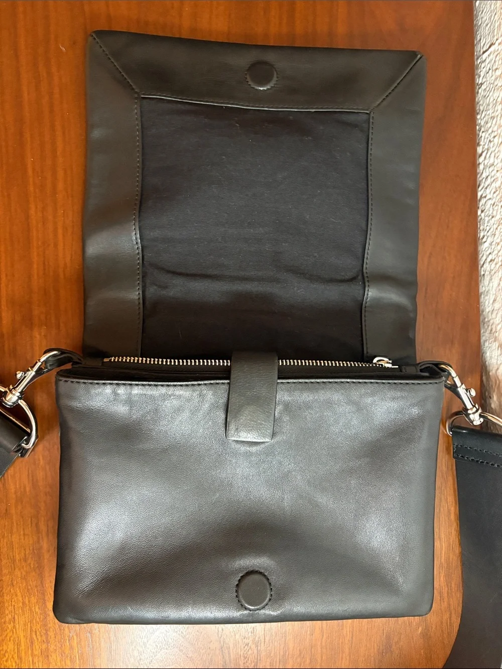 & Other Stories Suede Triple Compartment Crossbody Bag - Black Leather